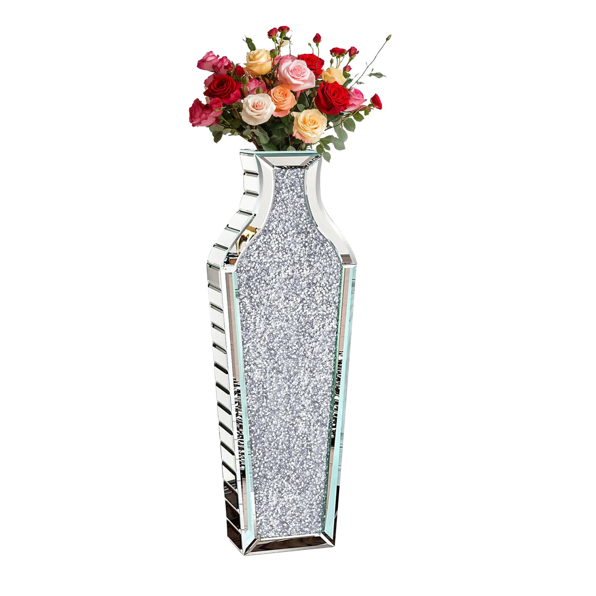 Tall Flower Vase Crushed Diamond Mirrored Floor Home Deco Vase