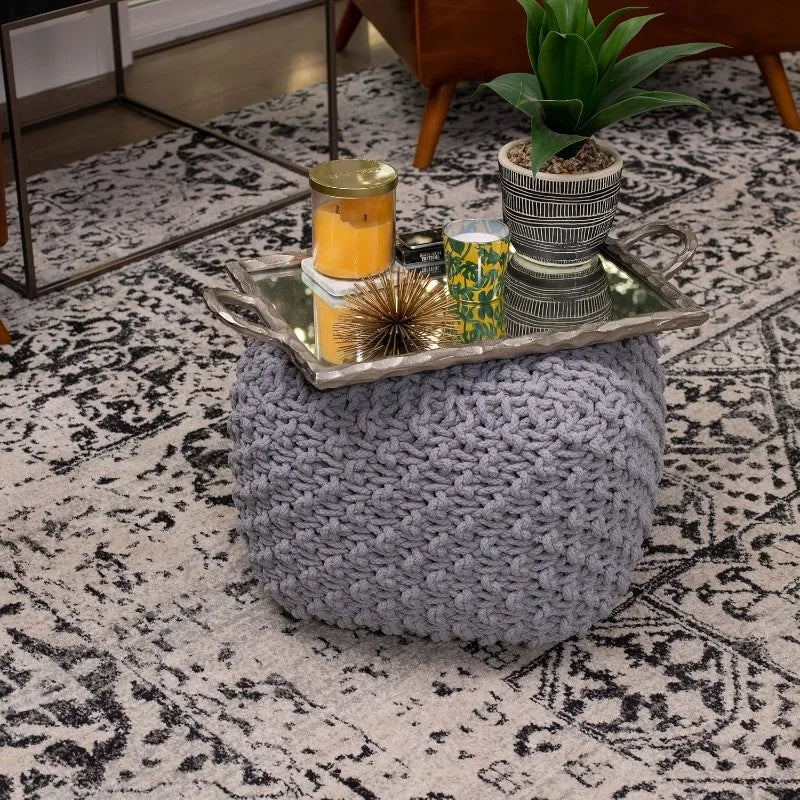 Square Pouf Ottoman | Cotton Braided Foot Stool
