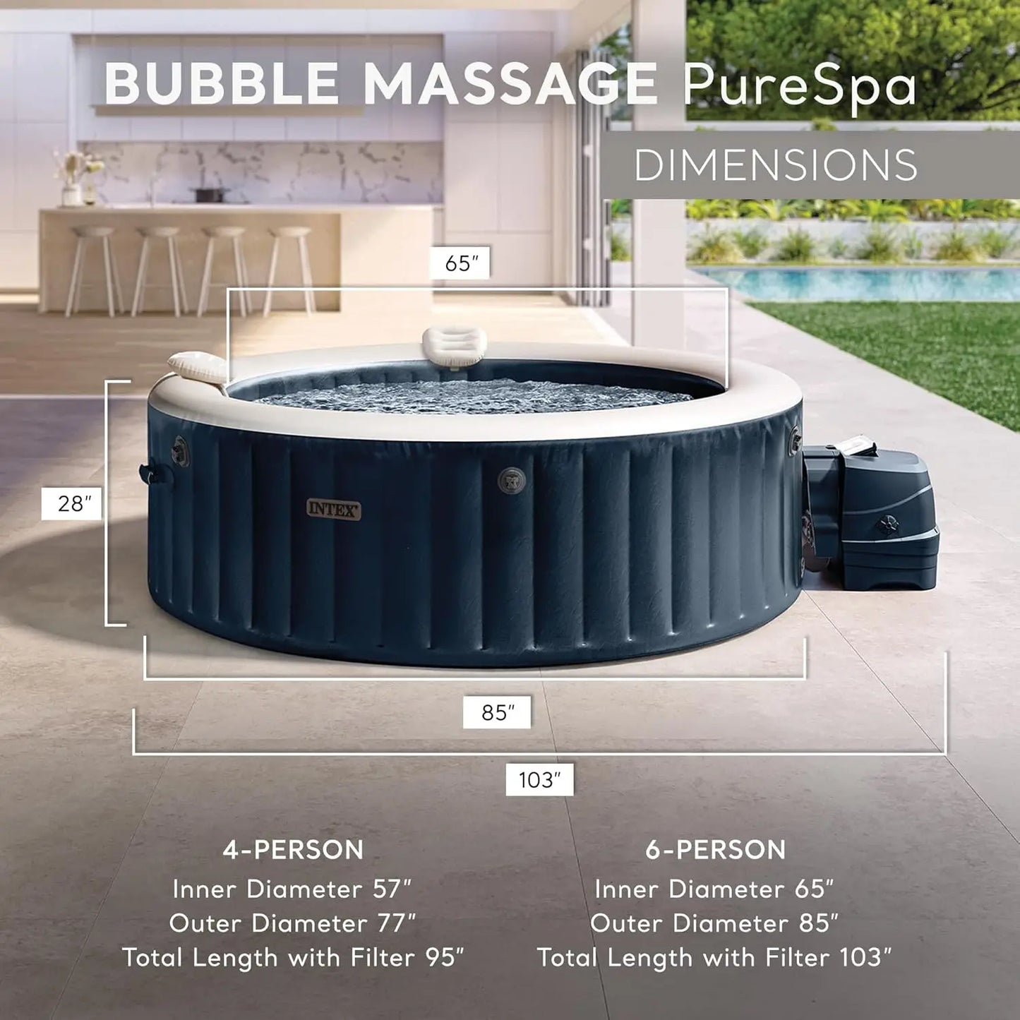 6 Person Round Inflatable Hot Tub, Energy Efficient & Saltwater Compatible