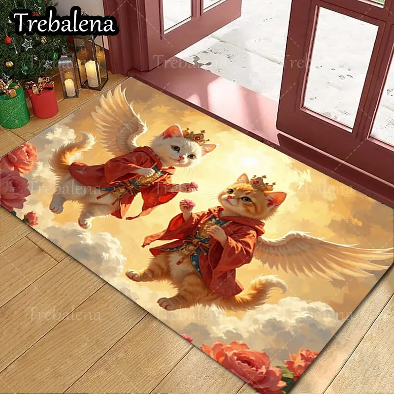 1pc Welcome Door Mat Adorable Angel Cats Doormat