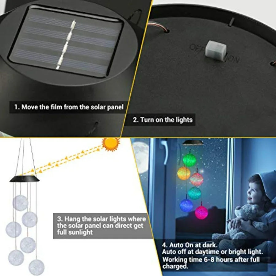 Solar Wind Chime, Color Changing Ball Wind Chimes, LED Mobile