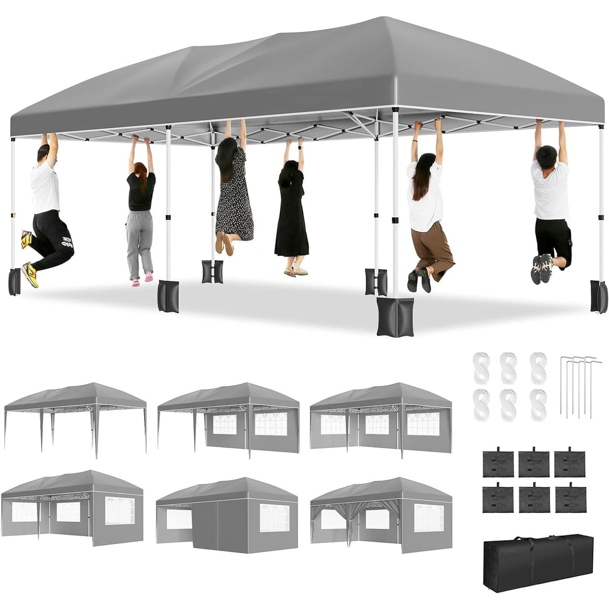 Heavy Duty 10x20 FT Pop Up Canopy Tent, with 6 Waterproof Sidewalls