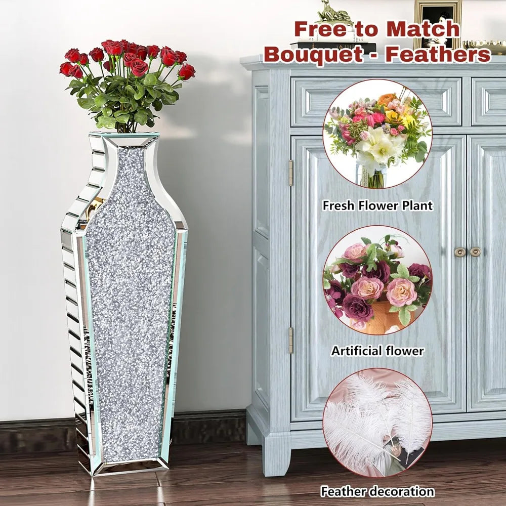 Large Crystal Vase with Crushed Diamond Effect