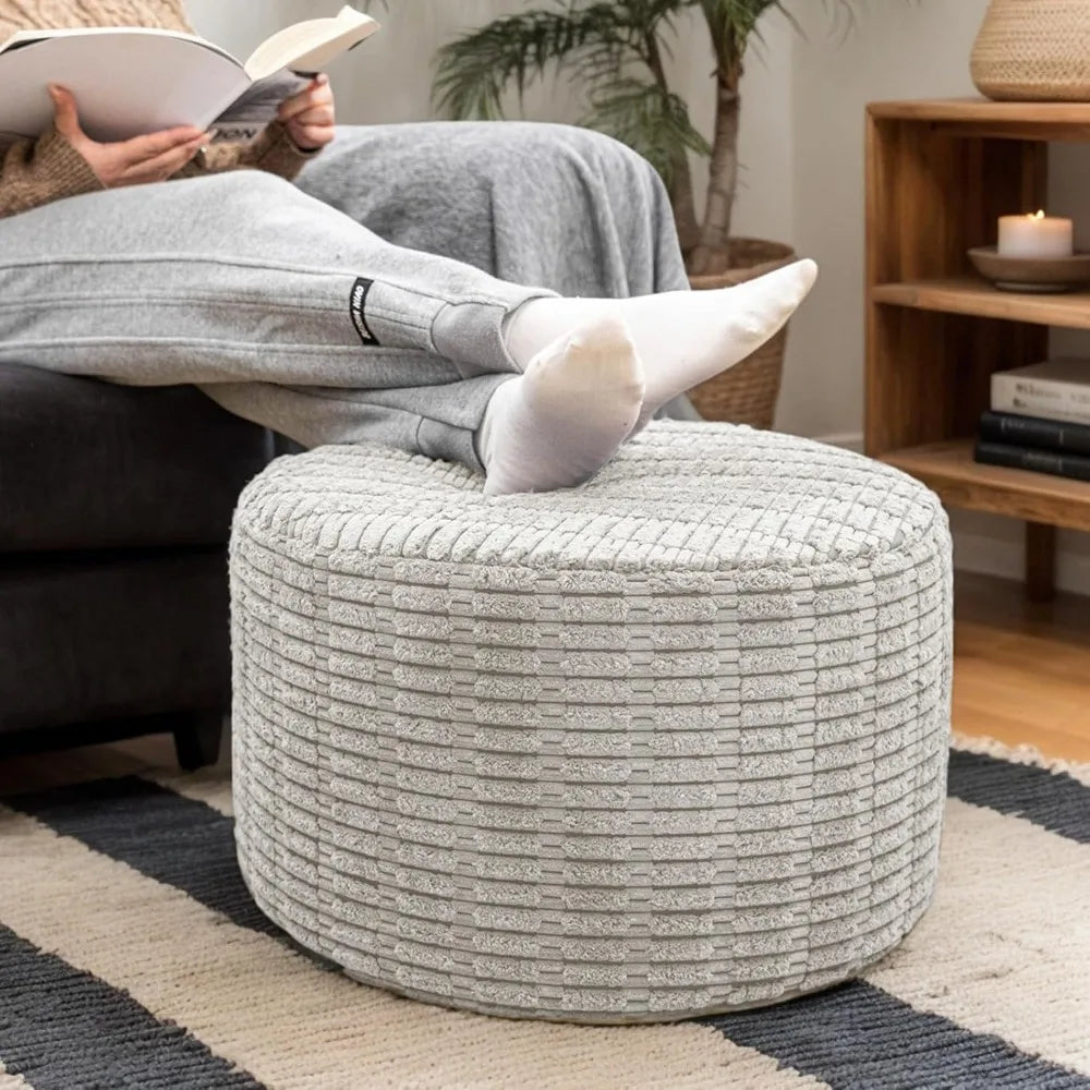 Round Ottoman Pouf Ottoman Foot Stool Seat Faux Fur