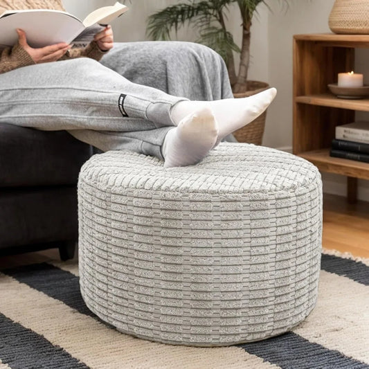 Round Ottoman Pouf Ottoman Foot Stool Seat Faux Fur