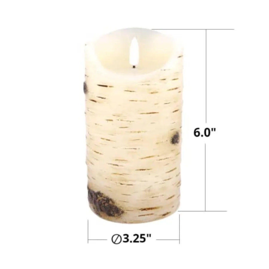 Flameless Candles LED Birch Bark Effect Set of 2 D:3.25" X H:6"