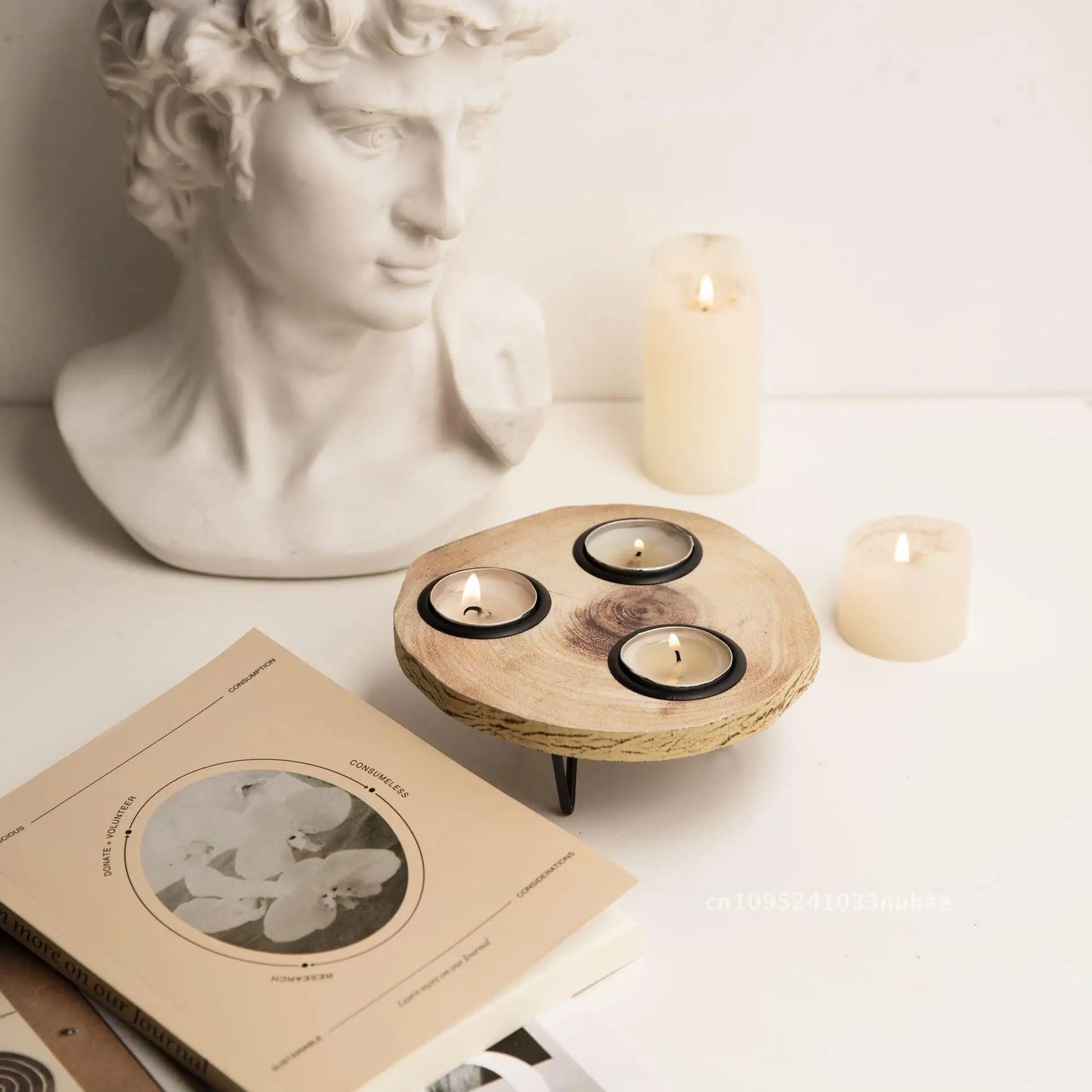 Wooden Candlestick Utensils Log Iron Candlestick