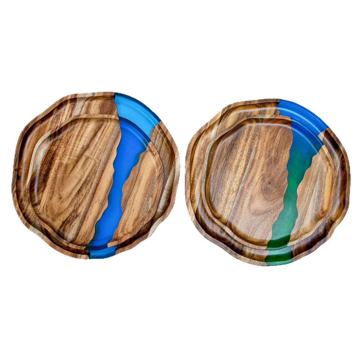 Acacia wood epoxy resin craft tray; tea tray; round plate; resin river