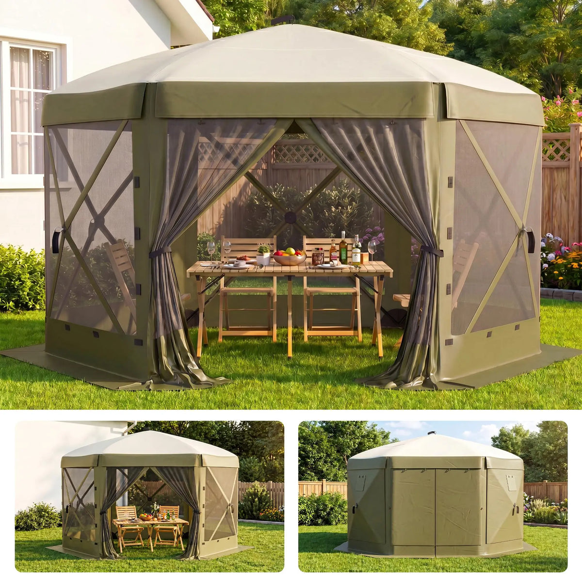 11x11FT Pop Up Gazebo Screen Tent, 6-Sided