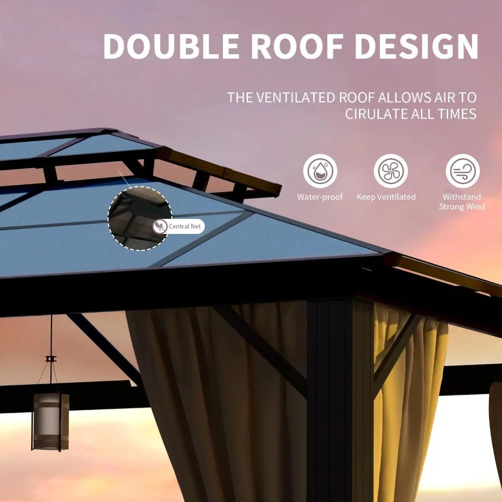 Hardtop Gazebo,10FTx12FT  Aluminum Frame  with Curtains