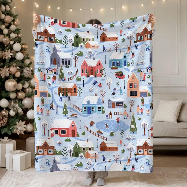 Village Blanket, Snowy Winter Trees Throw