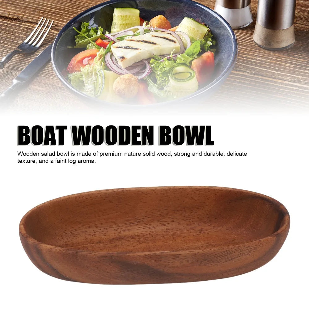 Elegant Wooden Bowl Boat Shaped Handcrafted Serving Bowl
