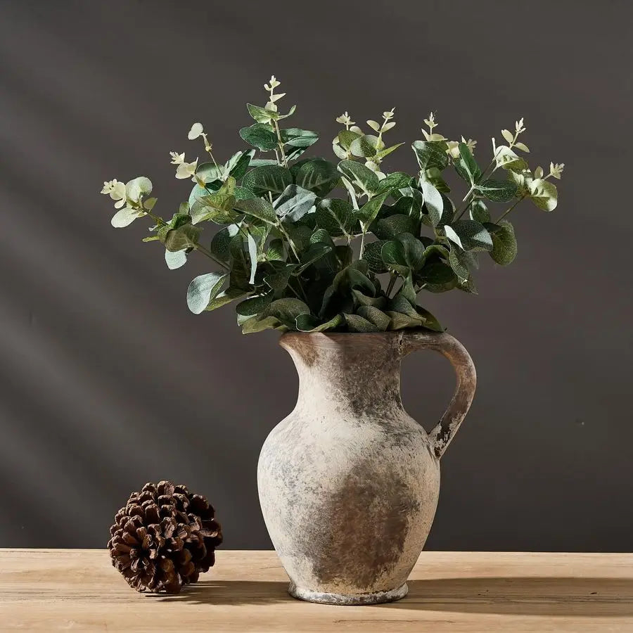 Ceramic Rustic Farmhouse Vase with Handle, Terracotta Vase