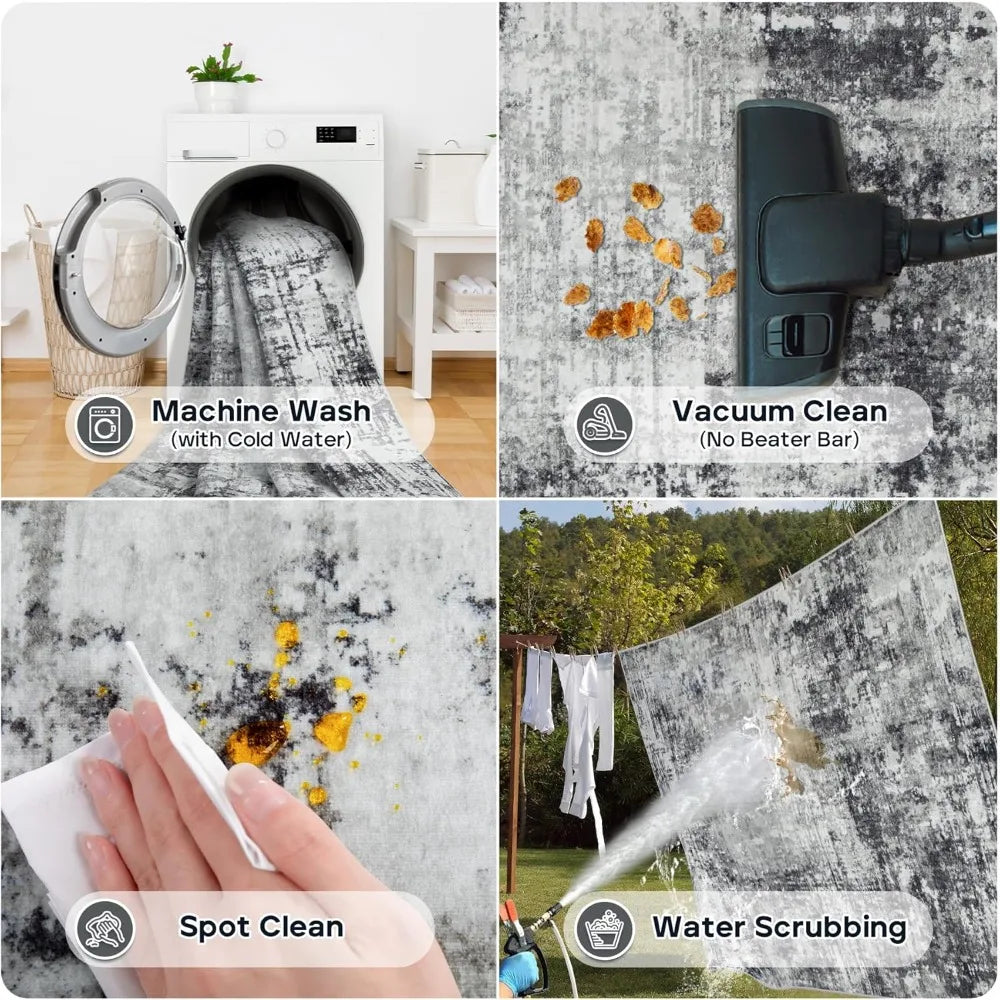 9x12 Feet Modern Washable Area Rugs: Abstract Design