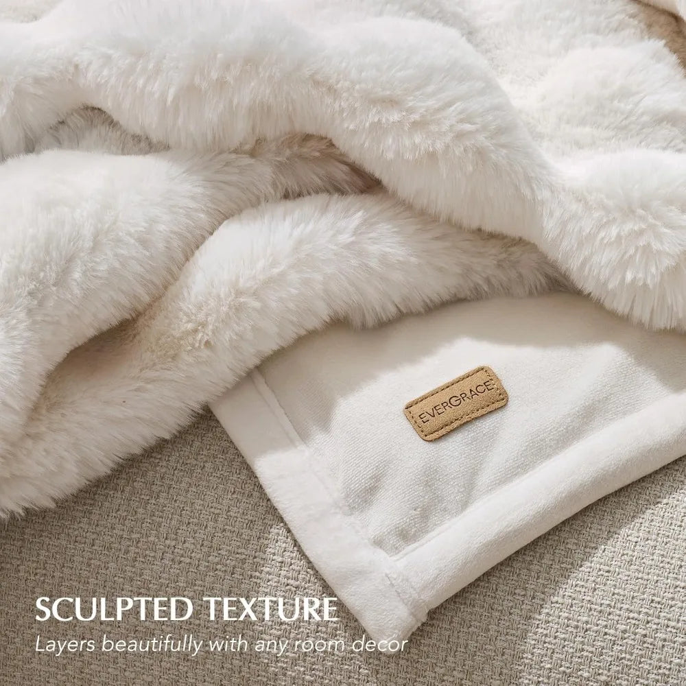 Ultra Soft Luxury Fluffy Faux Rabbit Fur -Thick Warm Bubble Throw