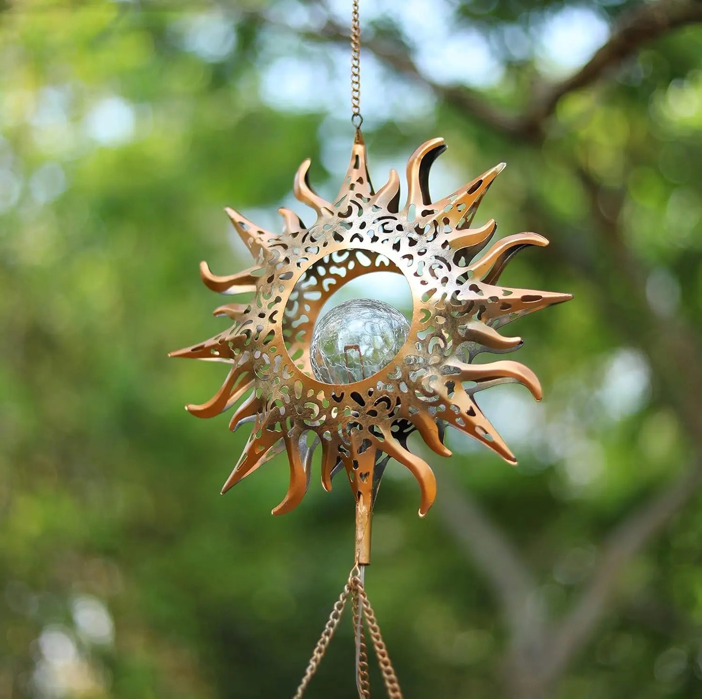 Solar Sun Wind Chimes, 42" Waterproof LED Glass Bells