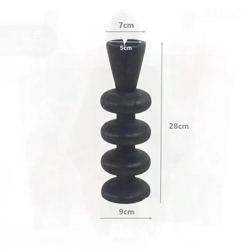 Handcrafted Walnut Wood Carbonized Steel Candlestick Black Small & Large