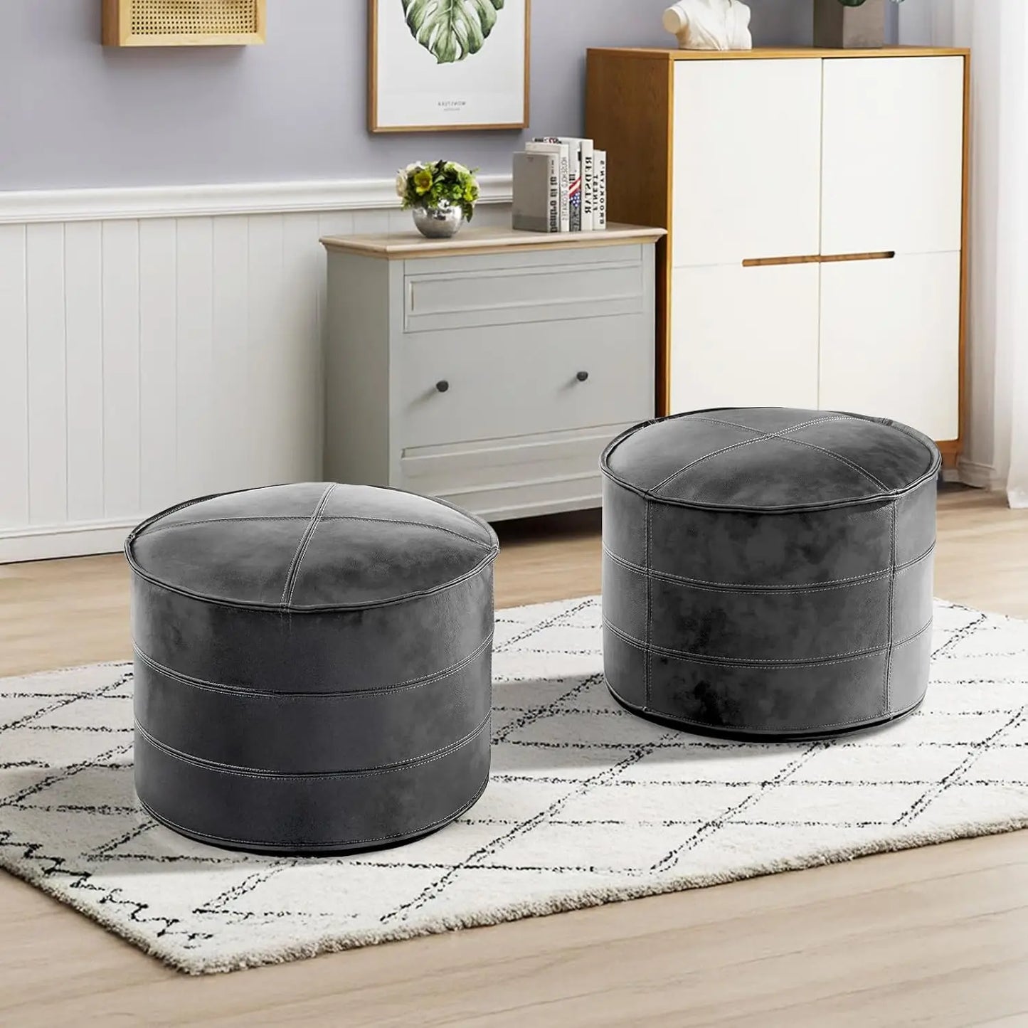 Leather Ottoman,Handmade Stuffed Square Ottoman