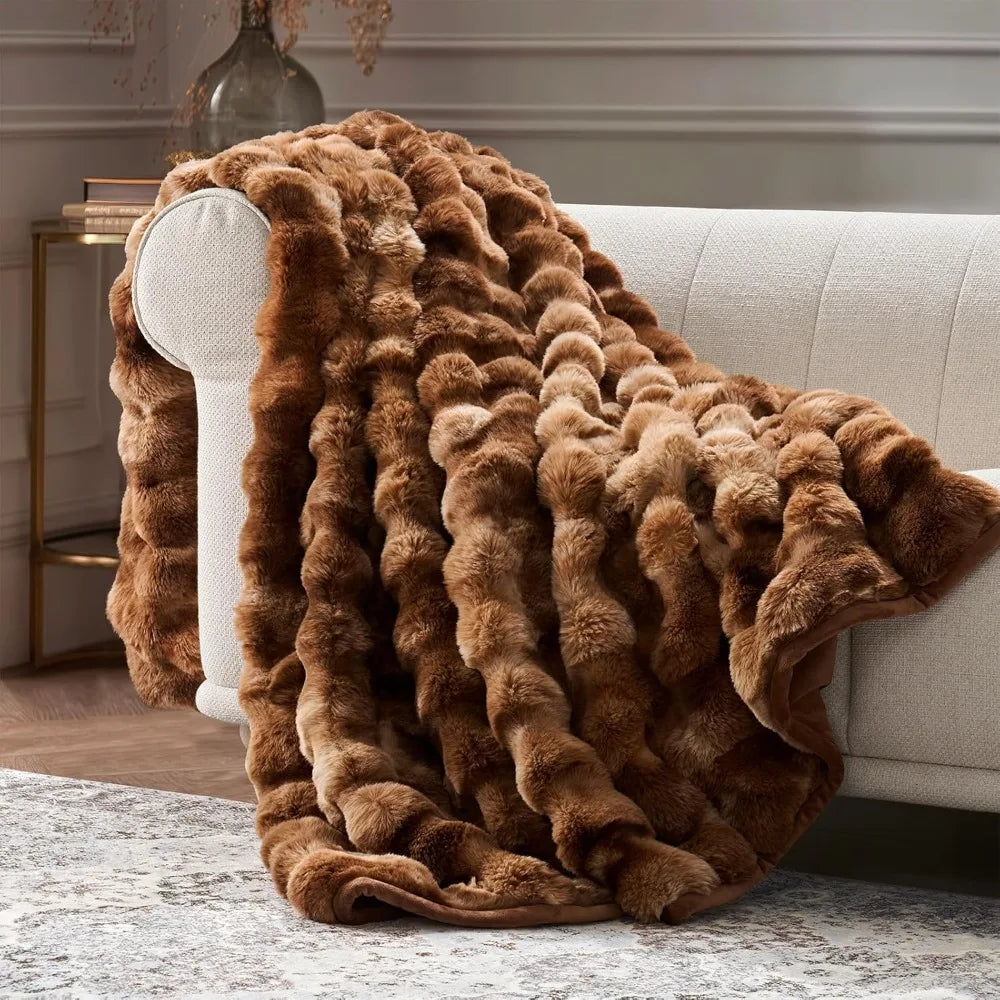 Ultra Soft Luxury Fluffy Faux Rabbit Fur Throw Blanket, Thick Warm