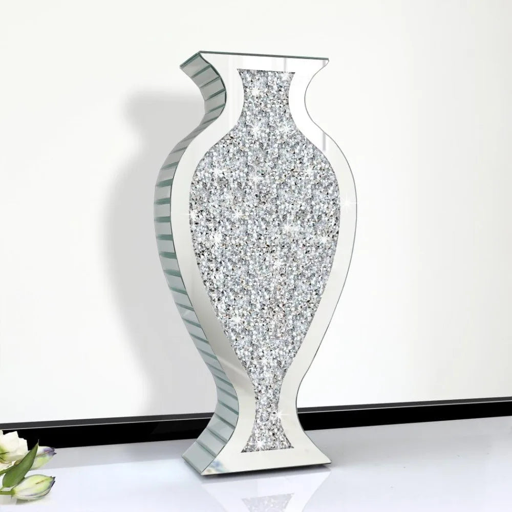 Luxurious 27-Inch Tall Floor Vase Diamond Mirrored Glass