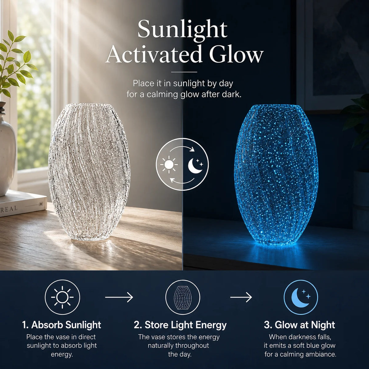 Handmade Glass Vase Glowing Wave Decor
