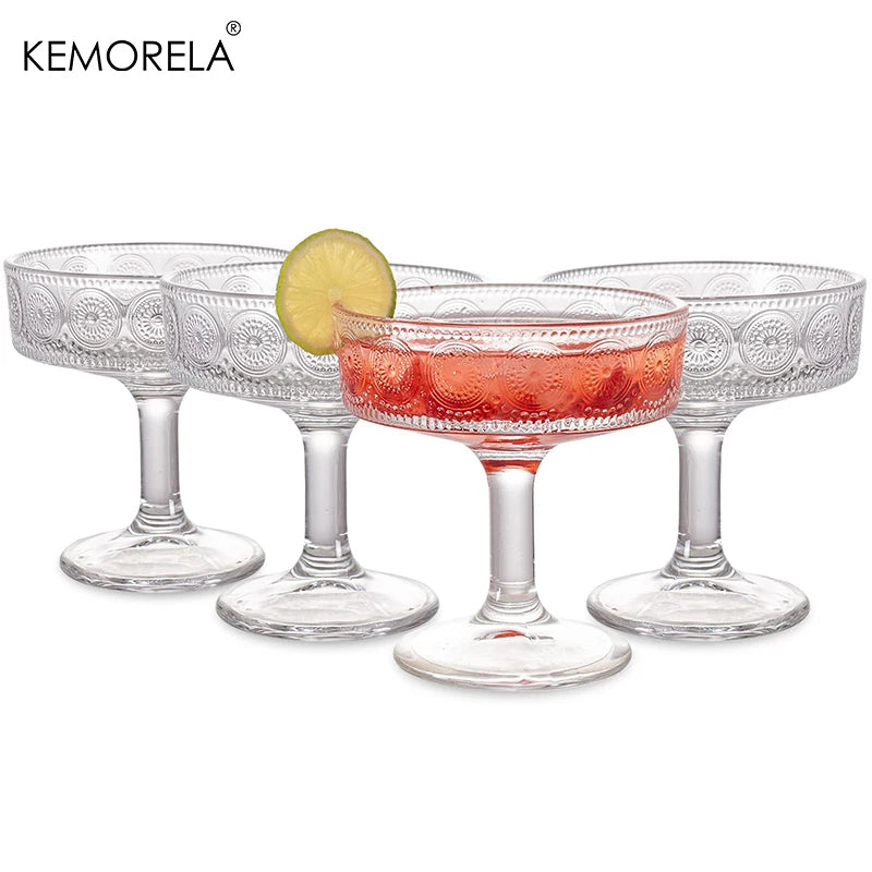 4PCS Ribbed Martini Glasses Transparent Goblet 200ML