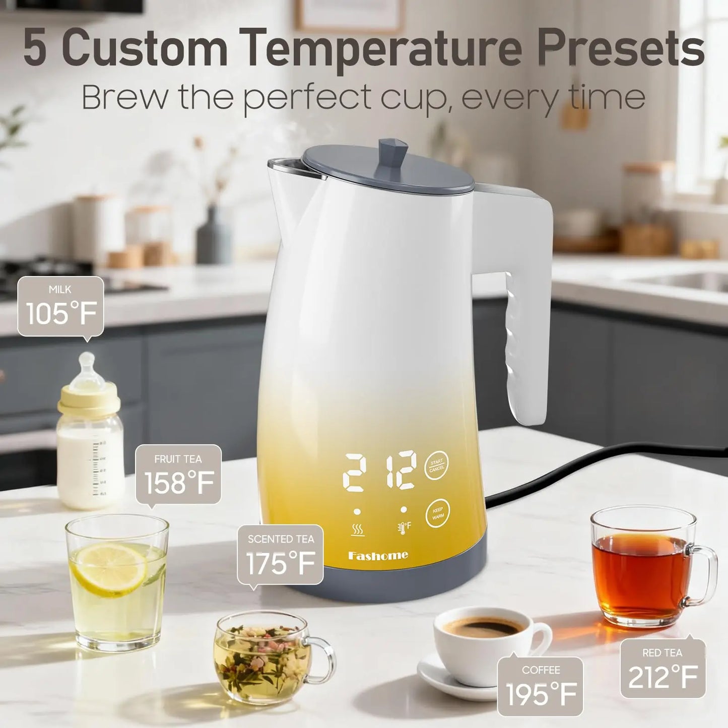 1.25L Electric Kettle Digital LED  2Hour Keep Warm  Fast Boiling