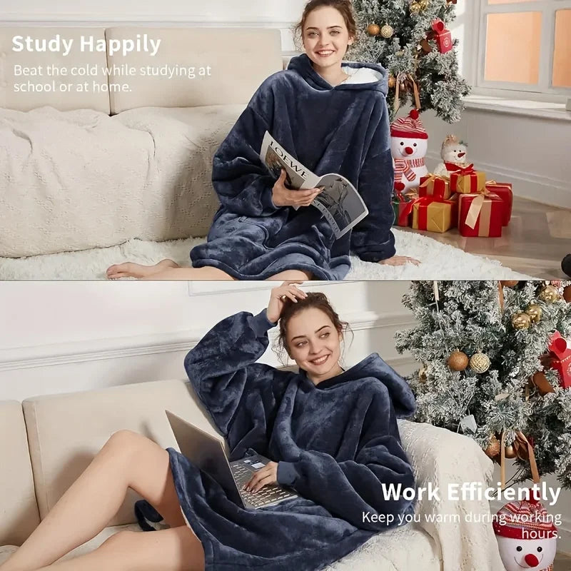 Soft Double-Sided Wearable Hooded Blanket Pajamas