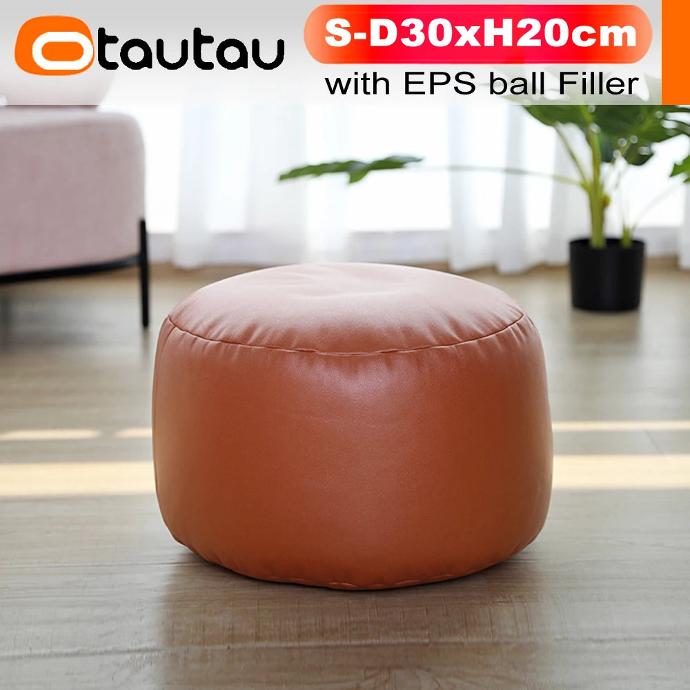 Small Round Faux Leather Ottoman Stool Beanbag Pouf