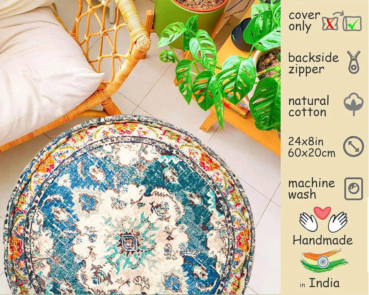 Moroccan Floor Pillow Cover Blue Round Floor Cushion Pouf