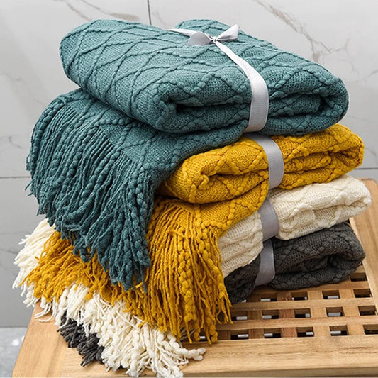 Aesthetic Nordic Plaid Knitted Throw Thread Blankets