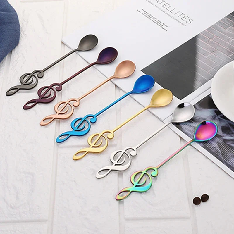3/5/10pcs 304 Stainless Steel Musical Notes Coffee Spoon