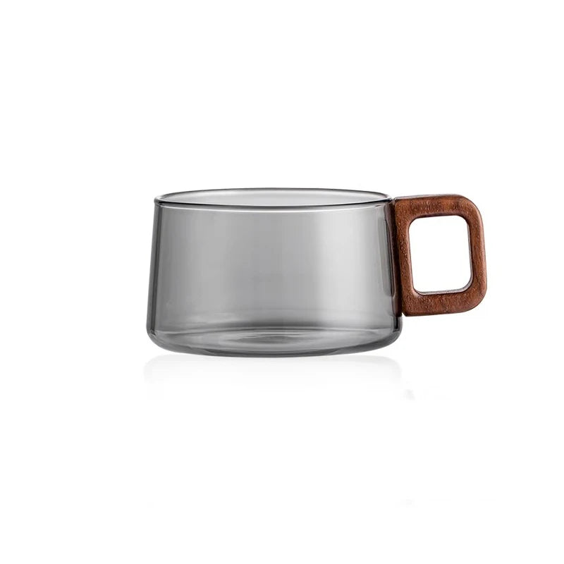 200ml Glass Coffee Mug With Wooden Tray And Spoon