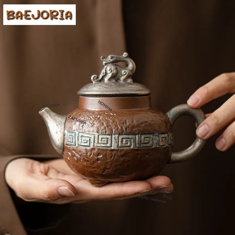 Antique Gilded Silver Lotus Ceramic Teapot