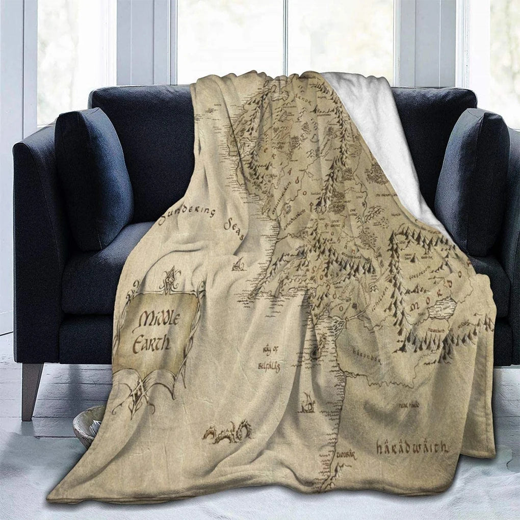 Lightweight Middle Earth Map Lord Of Ring Style Blanket