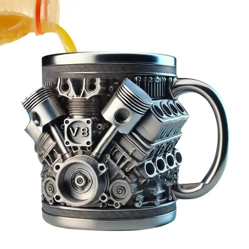 Stainless Steel V6/V8 Engine Design Beer Mug
