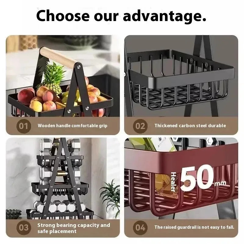 Kitchen vegetable rack countertop hand basket multi-layer