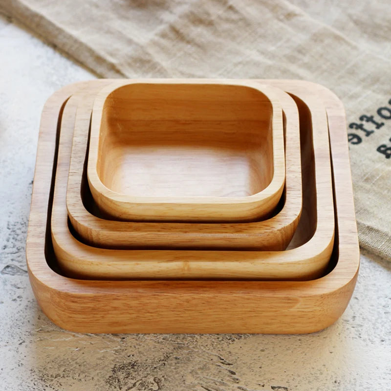 1Pc Square Wood Bowl 3 Size Serving Dishes