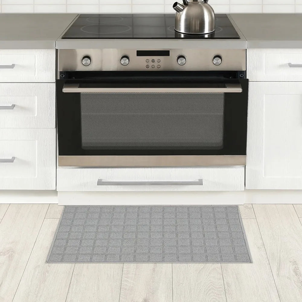 Area Rug Gray Woven Grid Machine Washable