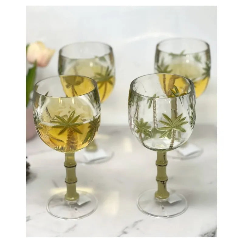 Acrylic Wine Glasses Set of 4 16oz BPA Free Palm Tree