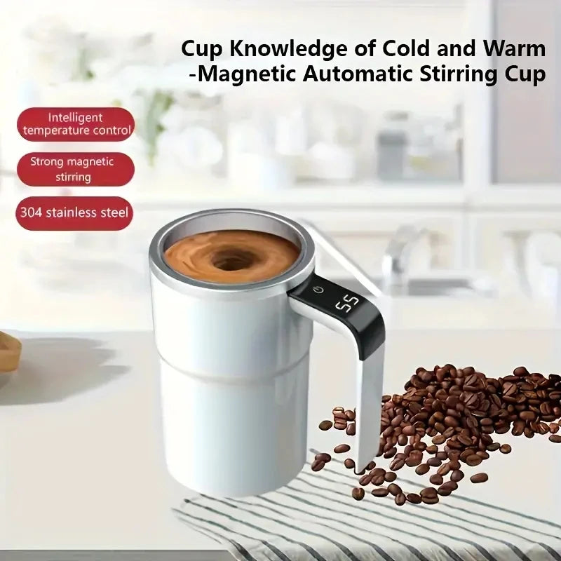 Smart coffee cup LED display USB charging magnetic mixing