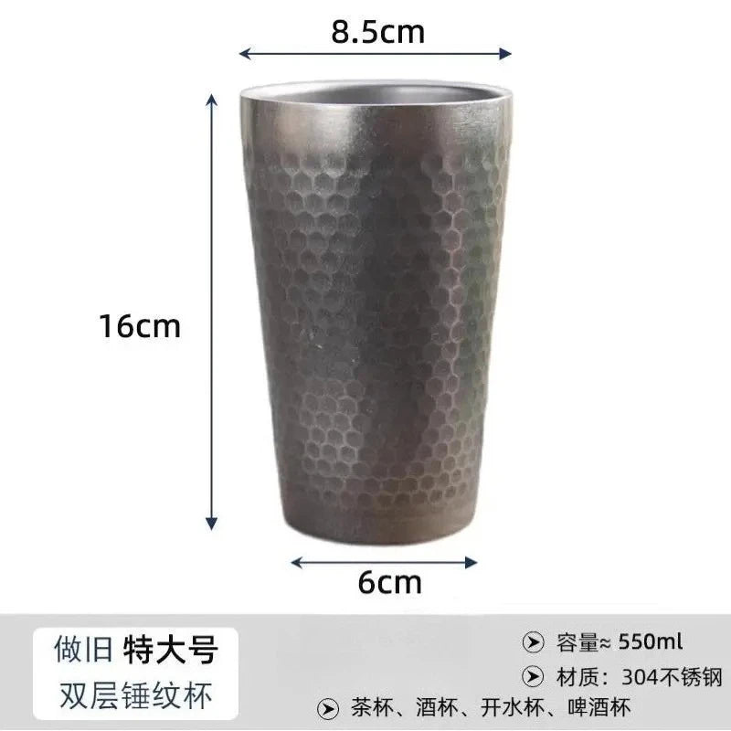 170ML/550ML Double-Wall 304 Stainless Steel Mug Hammer Diamond Texture
