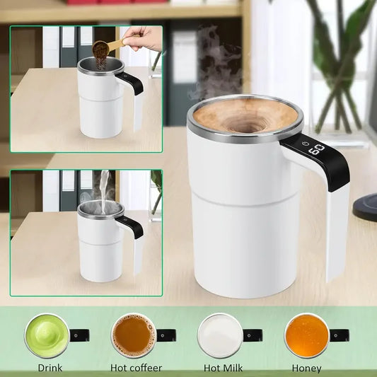 Smart coffee cup LED display USB charging magnetic mixing