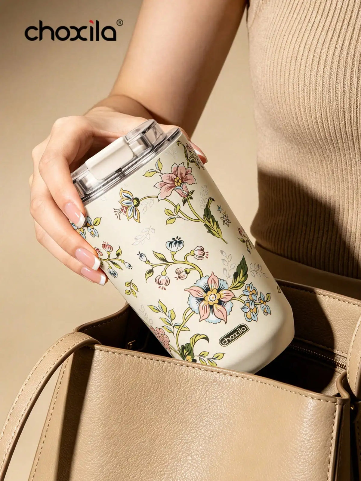 1pc Vintage Floral Print 380ml Stainless Steel Insulated Coffee Mug