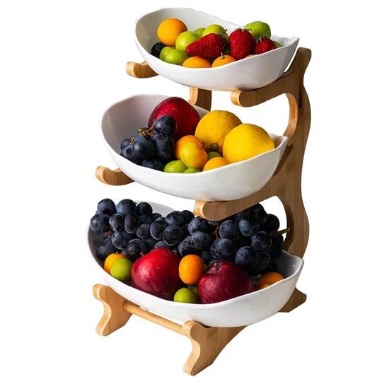 Stand Salad Bowl  Three-layer Plastic Fruit
