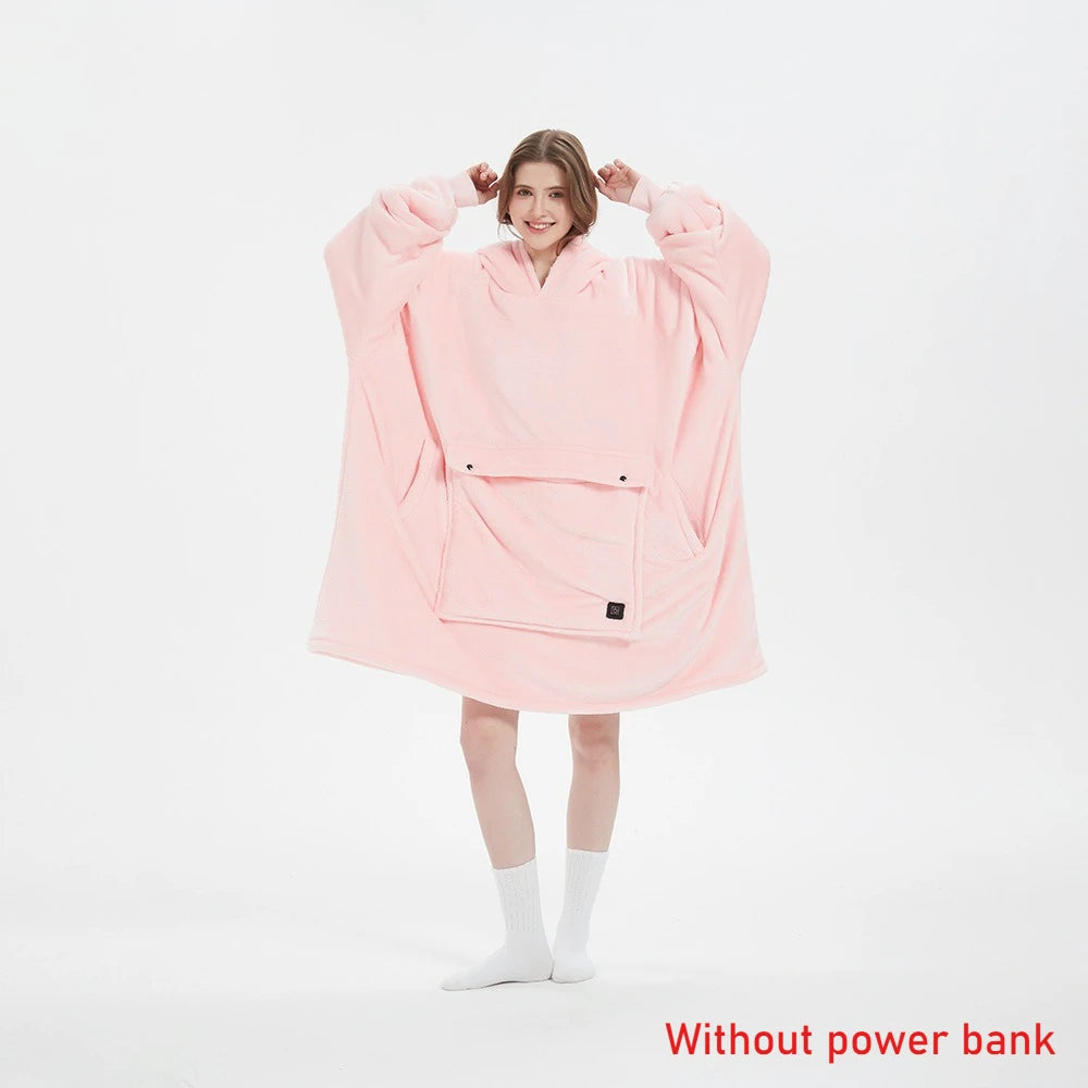 Blanket Hoodie Sleeves Pocket Sherpa Fleece Thick Plush Heating