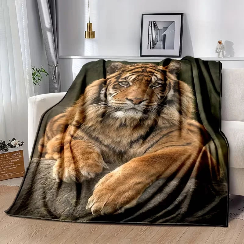 3D Tiger Animal Print Flannel Throw Blanket, Soft Cozy