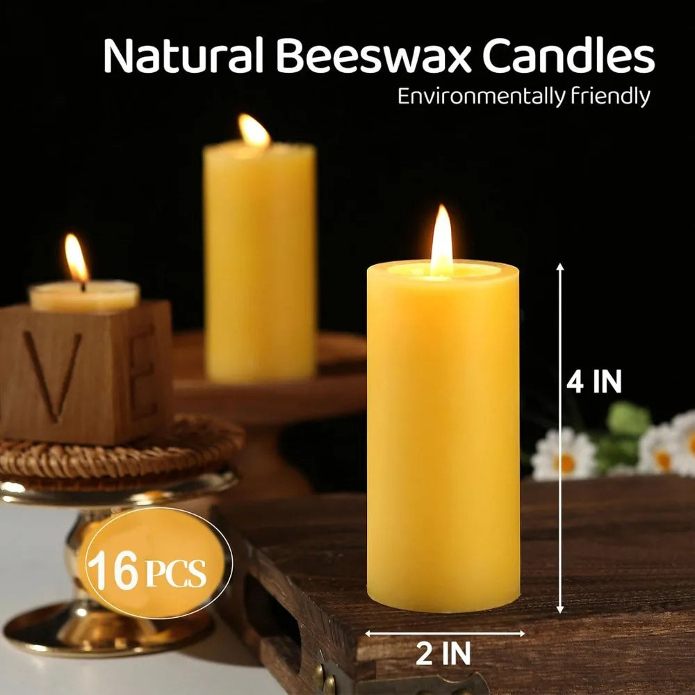 Natural Beeswax Pillar Candles, 560 Hours Long Burning Bees Wax