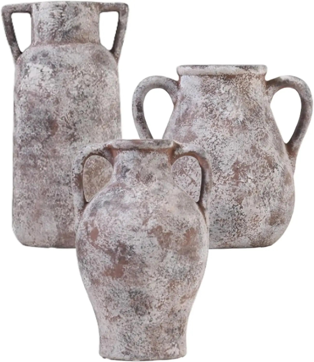 Set of 3 Handmade Ceramic Vases, with Handles, Glazed Interior