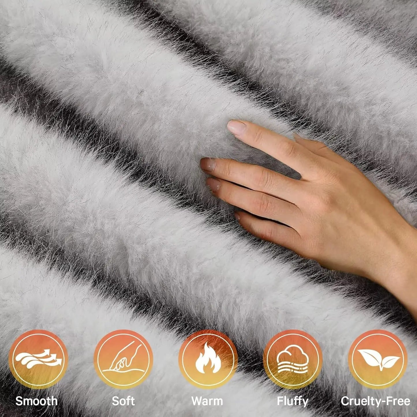 Faux Fur Heated Blanket 50'x60', 10 Heat Settings, 8H Auto Off - White